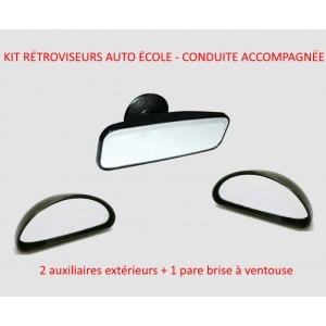 KIT 3 RETROVISEURS 2 RETRO AUXILIAIRES EXTERIEURS 1 RETRO INTERIEUR à VENTOUSE AUTO ECOLE ou CONDUITE ACCOMPAGNEE securité